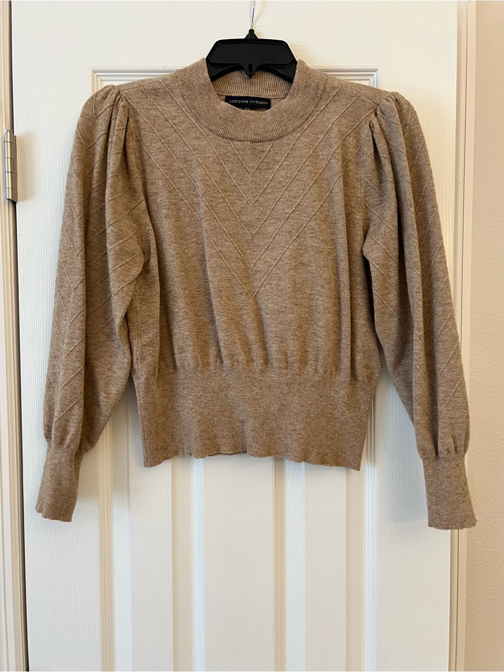 Adrienne Vittadini Tan Ribbed-Neck Knit Sweater